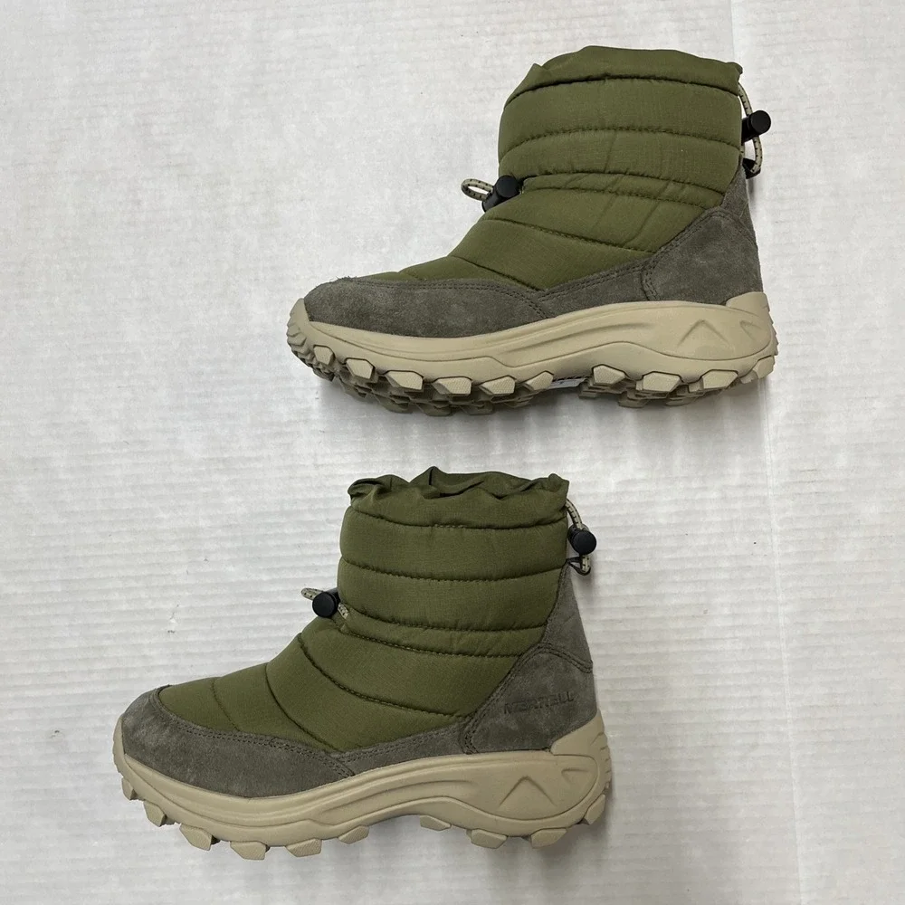 Merrell Boots Mens 4  Moc Zero Winter Green Tall Quilted Insulated Slip On Snow‎